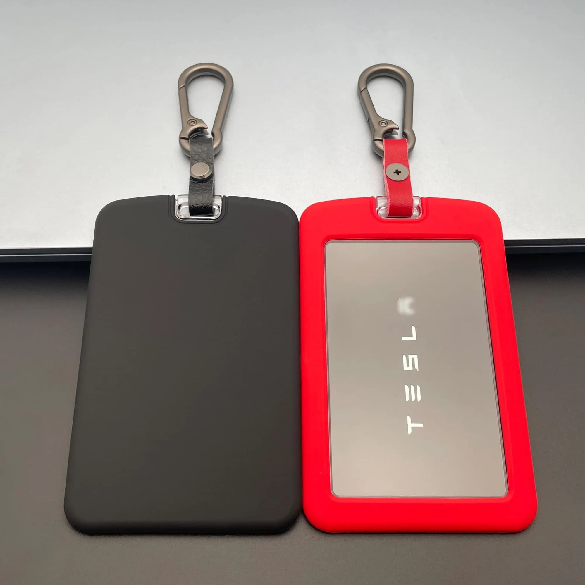 TANDRIVE Silicone Key Card Holder Case for Tesla Model 3/Y, Cybertruck, Rivian | Black & Red (2-Pack) - main product image