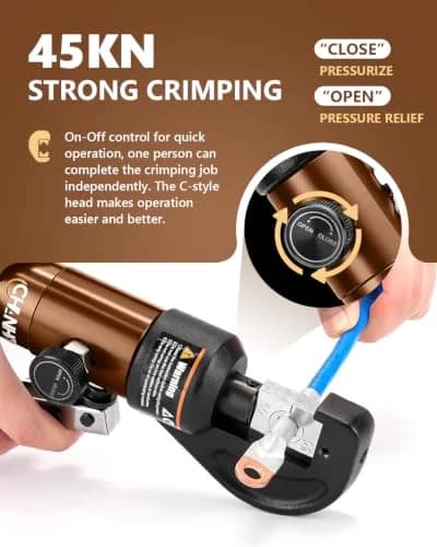 CHANHYD Hydraulic Wire Battery Cable Lug Terminal Crimper with 9 Dies for 12 AWG to 2/0 Electrical Terminal Cables | 8 US Ton Force thumbnail 2