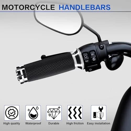 Onsnail 1 Inch Motorcycle Handlebar Grips with Cable Throttle, Silver | Fits Harley Davidson & More thumbnail 6