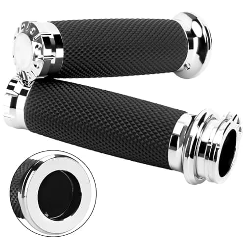 Onsnail 1 Inch Motorcycle Handlebar Grips with Cable Throttle, Silver | Fits Harley Davidson & More thumbnail 8