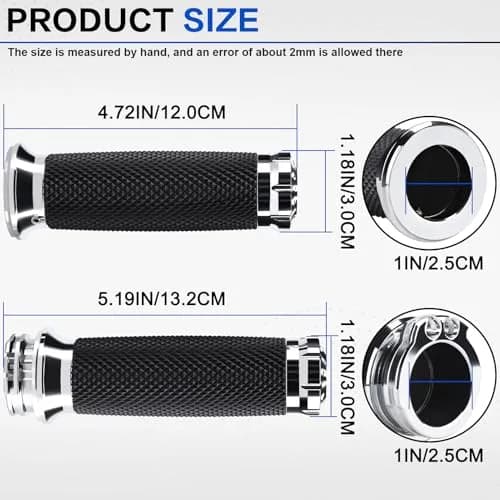 Onsnail 1 Inch Motorcycle Handlebar Grips with Cable Throttle, Silver | Fits Harley Davidson & More thumbnail 2