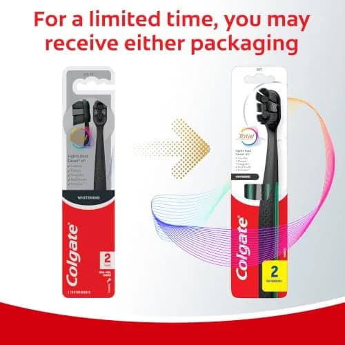 Colgate Total Whitening Charcoal Toothbrush, Soft, Black, 2 Pack | Deep Clean & Stain Removal thumbnail 2