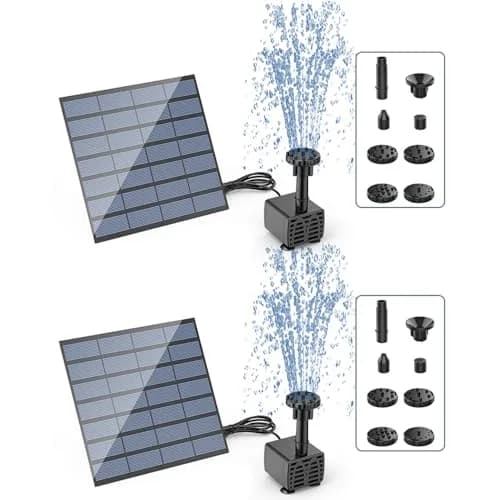 AISITIN 2-Pack DIY Solar Fountain Pump with 6 Nozzles & 9.8ft Power Cord | 1.5W Solar Powered Water Pump for Bird Baths, Ponds, Gardens thumbnail 1