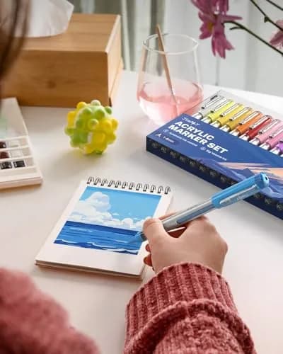 JusArt Acrylic Paint Markers Brush Tip 18 Colors, Automatic Ink Control | Water-Based, Non-Toxic, Waterproof thumbnail 8
