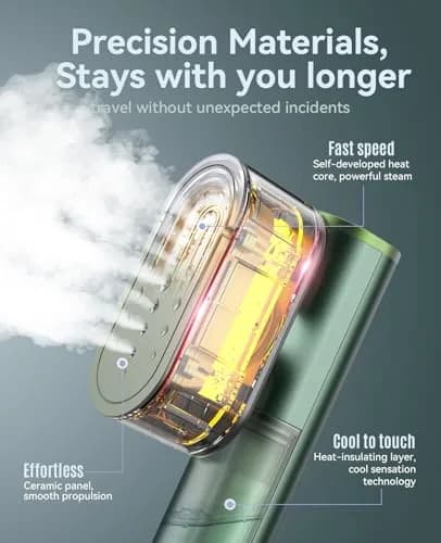 Jack & Rose Travel Steamer for Clothes | 100-220V Portable Iron & Steamer 15s Heat Up, 2-in-1, Large Ceramic Panel, Global & Europe thumbnail 8
