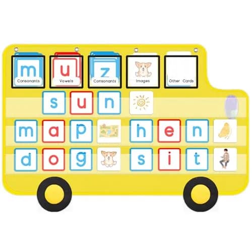 ALSLEA School Bus Shaped Pocket Chart 86cm x 56cm (33 ⅞ " x 22") | Large Classroom Hanging Organizer thumbnail 1