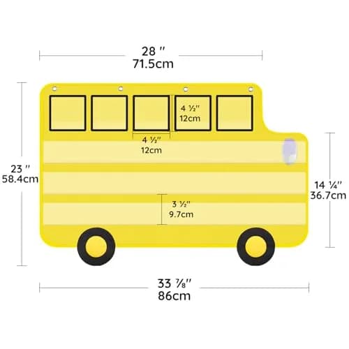 ALSLEA School Bus Shaped Pocket Chart 86cm x 56cm (33 ⅞ " x 22") | Large Classroom Hanging Organizer thumbnail 6