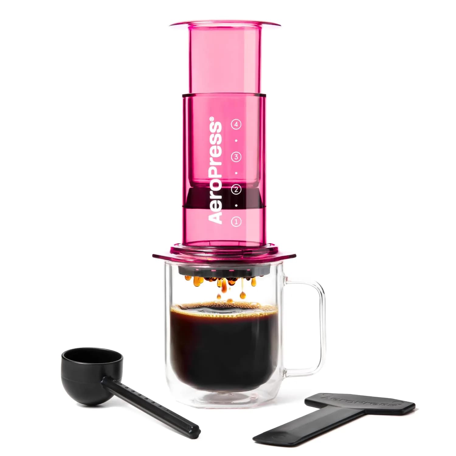 AeroPress Clear Pink Coffee Press | Portable 3-in-1 Brew Tech, Shatterproof Tritan, 10oz