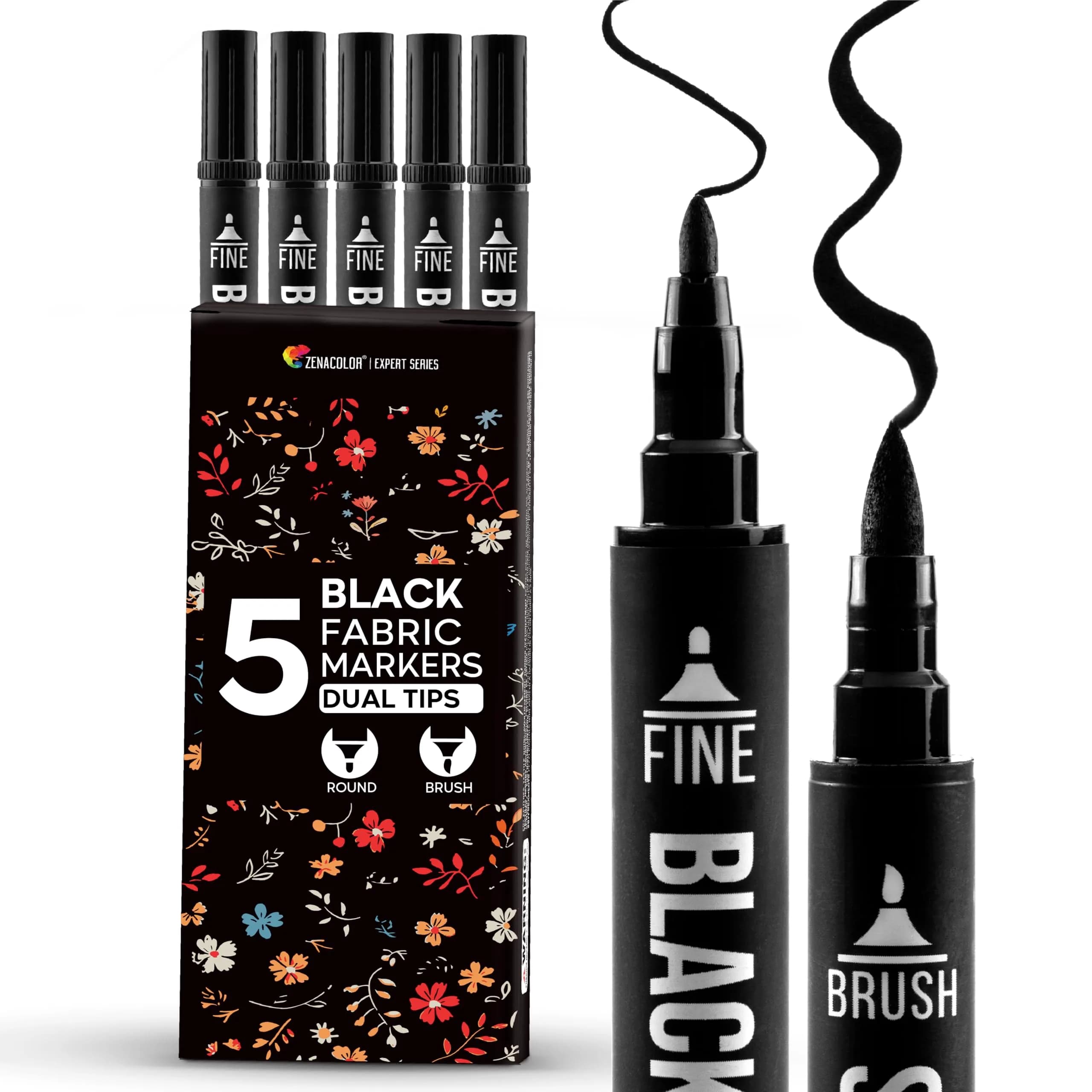 Zenacolor 40 Fabric Markers Pens Set - Non-Toxic, Permanent Ink, Fine Tip | Water-Based, Fade-Resistant — Dual-Tip