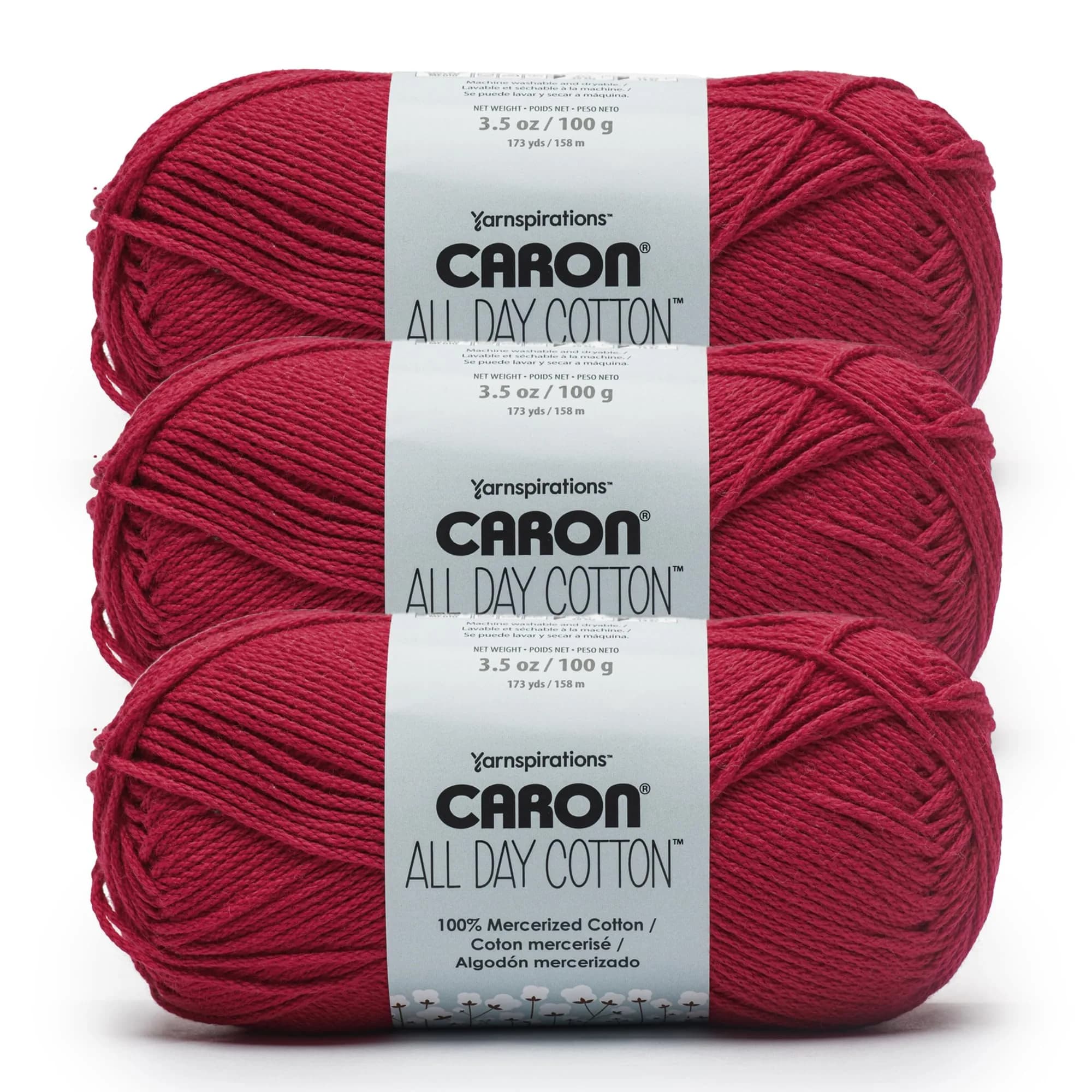 Caron All Day Cotton Yarn Red Lip 100g (3.52 oz) | Mercerized Cotton for Knitting & Crochet - main product image