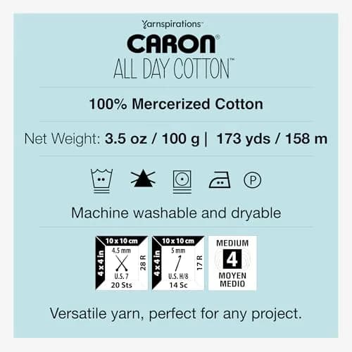 Caron All Day Cotton Yarn Red Lip 100g (3.52 oz) | Mercerized Cotton for Knitting & Crochet thumbnail 7