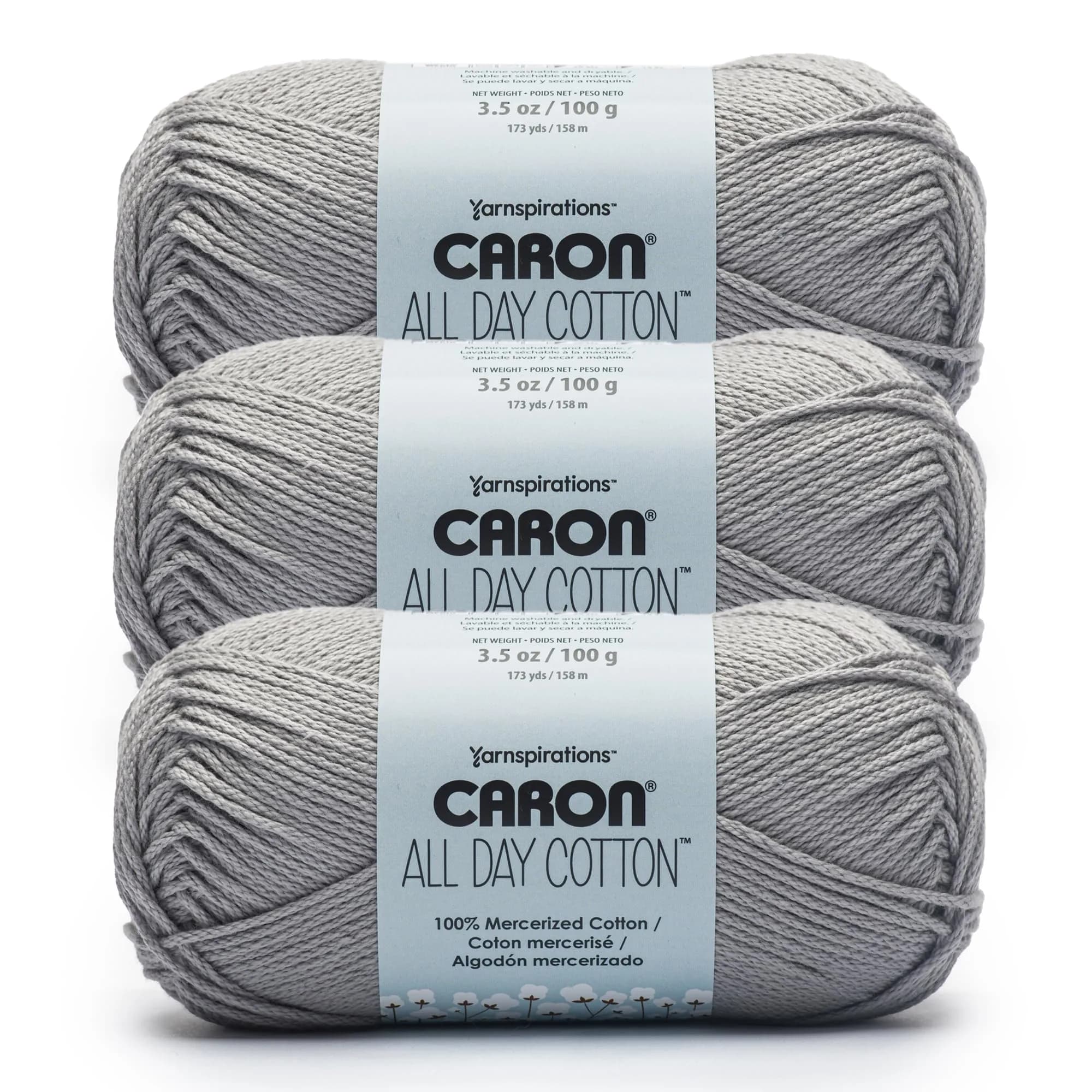 Caron All Day Cotton Yarn Red Lip 100g (3.52 oz) | Mercerized Cotton for Knitting & Crochet — Cloud Gray