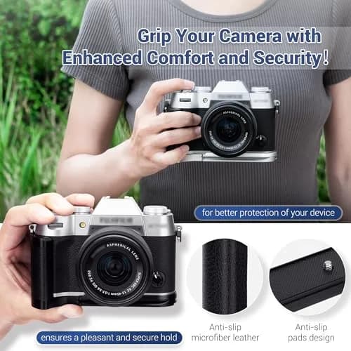 JJC Metal Hand Grip L-Shape Handle for Fujifilm X-T50 Camera, Silver | Arca Swiss Quick Release Base & 1/4''-20 Tripod Hole thumbnail 2