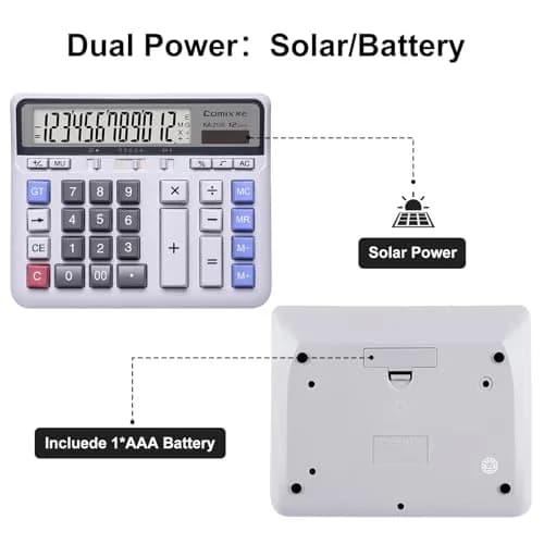 Comix Desktop Calculator 12 Digits White | Large LCD, Office & Home Use thumbnail 6