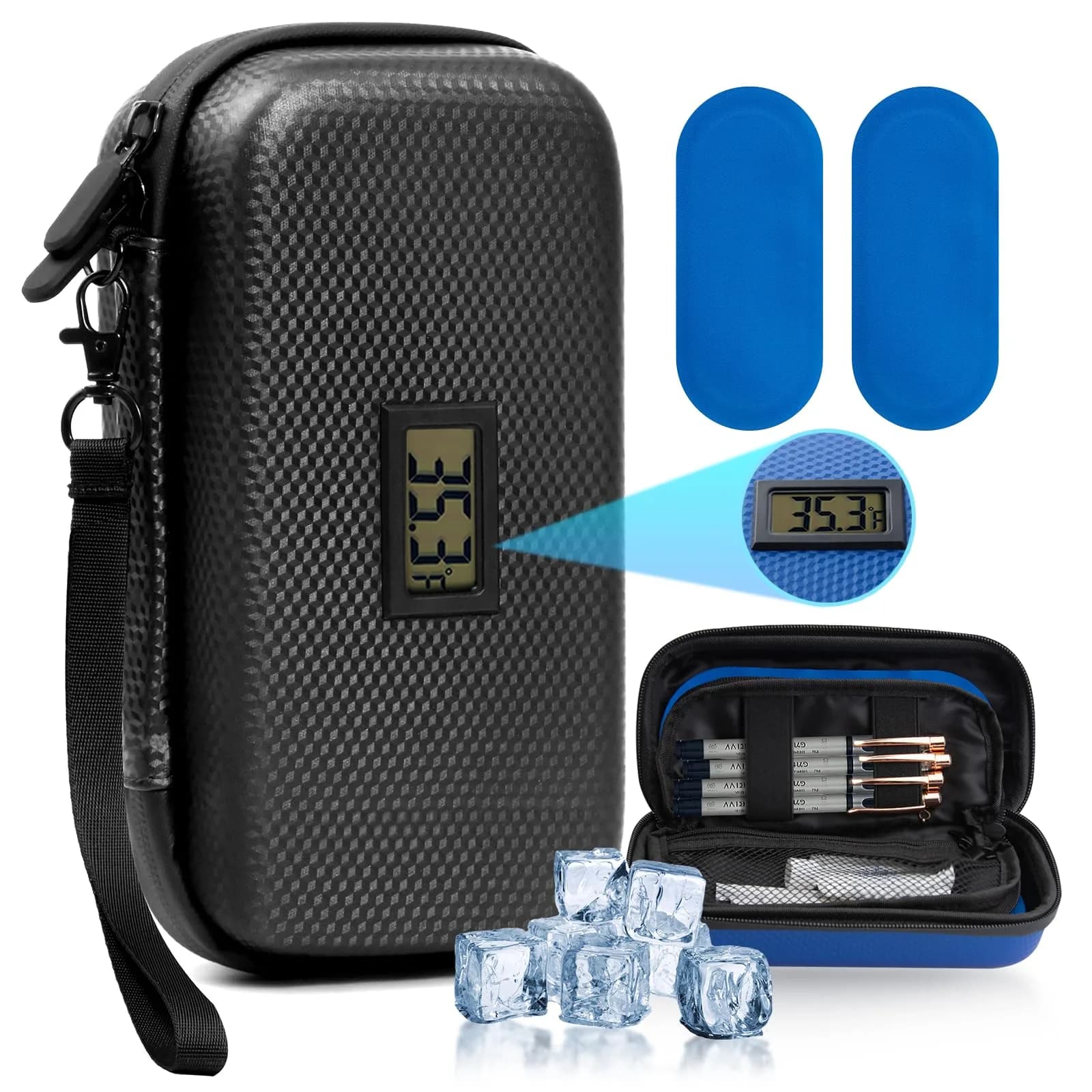 MOSKESON Insulin Cooler Travel Case with Temperature Display | Portable Refrigerated Medicine Storage Bag for Diabetics (Black) - main product image