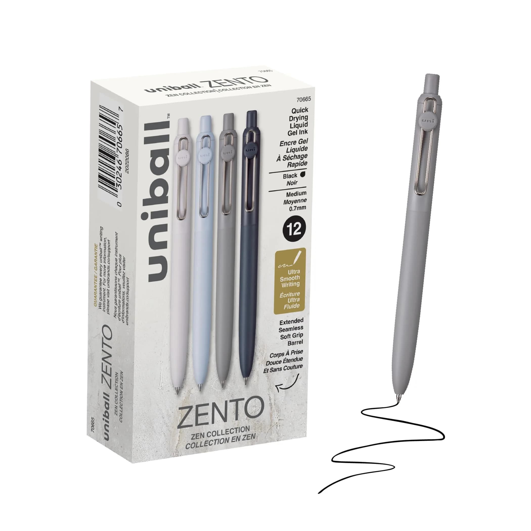 Uni-Ball Zento Gel Pens, Black Ink, 0.7mm Medium Point, Pack of 12 | Smooth Writing for Journaling, Office & School
