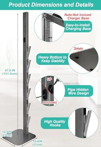 Haturi Freestanding Vacuum Stand for Dyson Cordless Stick Vacuums | 175 cm (69 inches) Tall thumbnail 5