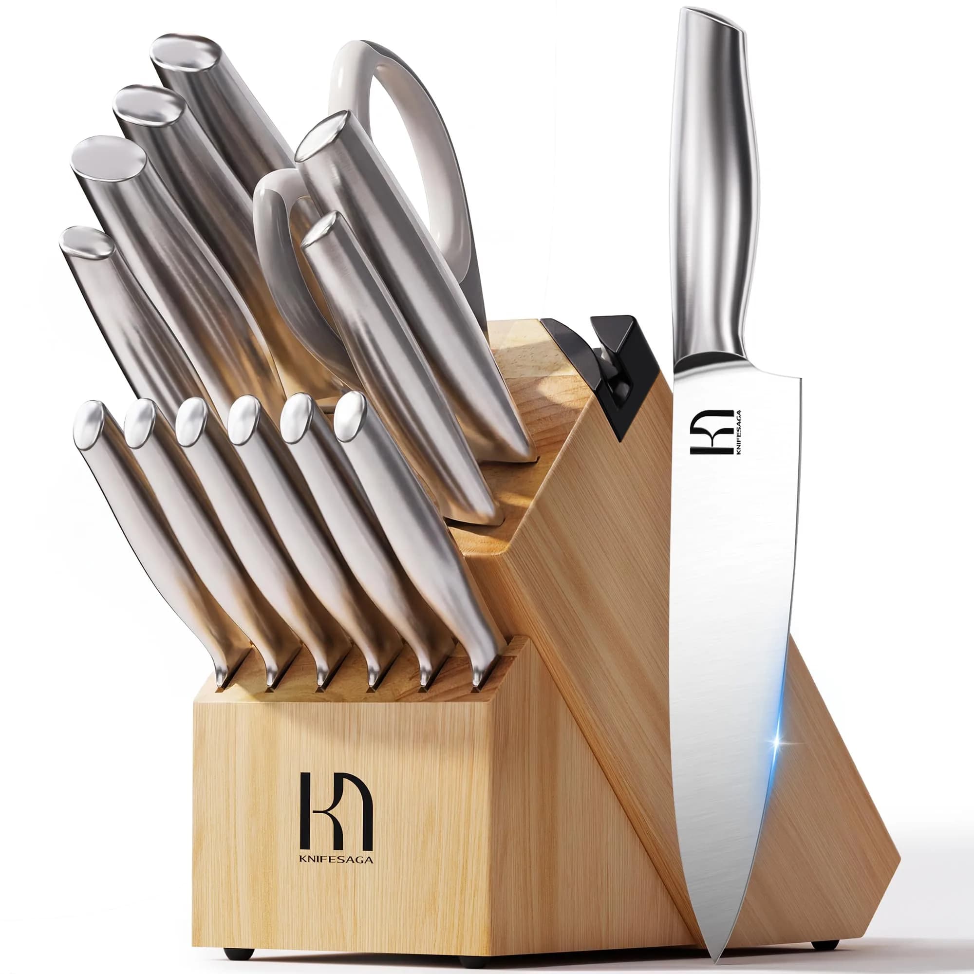 KnifeSaga 14 Pcs Knife Set with Block, Premium, Razor Sharp, Japanese Steel | 14-Piece Kitchen Knife Collection - main product image