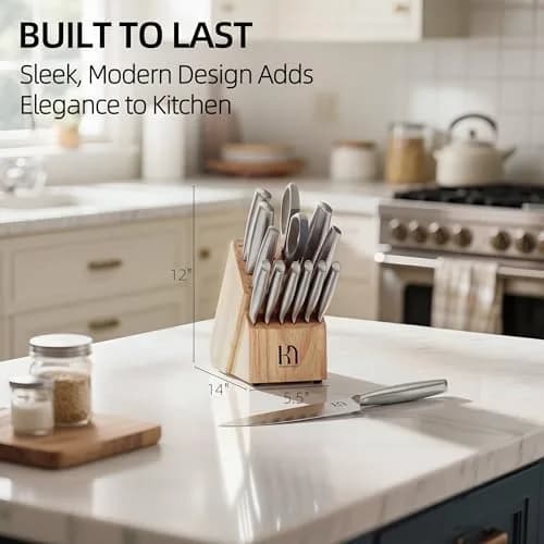 KnifeSaga 14 Pcs Knife Set with Block, Premium, Razor Sharp, Japanese Steel | 14-Piece Kitchen Knife Collection thumbnail 8