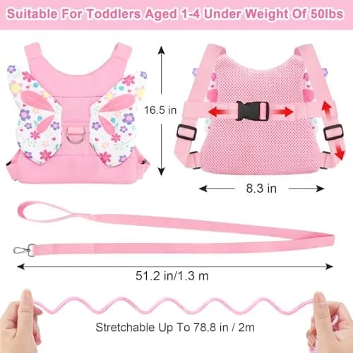 Accmor Toddler Harness Leash, Cute Butterfly Kids Leash + Anti Lost Wrist Link for Outdoor Travel, Adorable Child Walking Harness Wristband Assistant Strap Belt Keep Kids Close for Baby Boys Girls thumbnail 2
