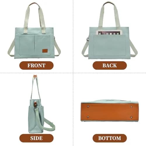 Barsine Canvas Laptop Tote Bag for Women | Fits 15.6" Laptop & Travel Ready thumbnail 3