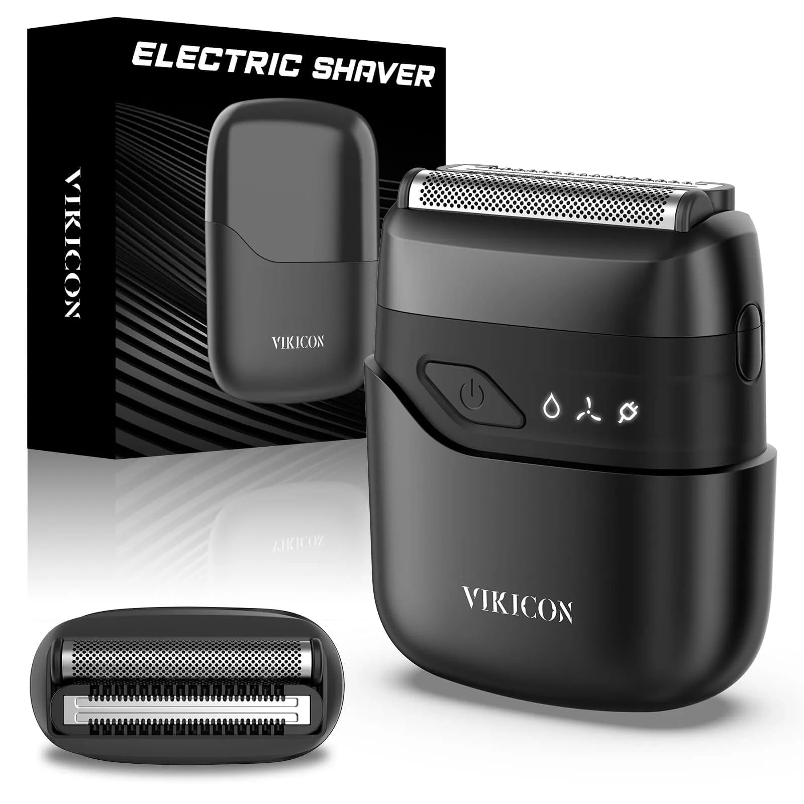 VIKICON Electric Foil Shaver for Men | Compact Portable Razor for Face — Black