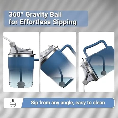 HOSUKU Adult Sippy Cup for Elderly 13.5 oz | 2 Lids, 3 Drinking Ways, Blue thumbnail 5