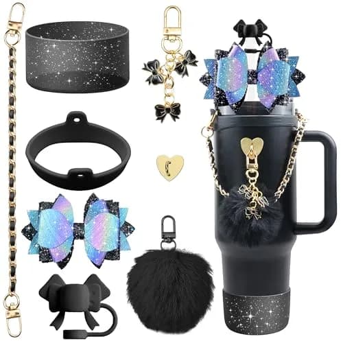 SEMATA Bling Bow Tumbler Accessories for Stanley Cup 30 40oz | Silicone Bow Cover & Charms thumbnail 1