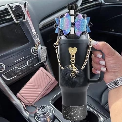 SEMATA Bling Bow Tumbler Accessories for Stanley Cup 30 40oz | Silicone Bow Cover & Charms thumbnail 4