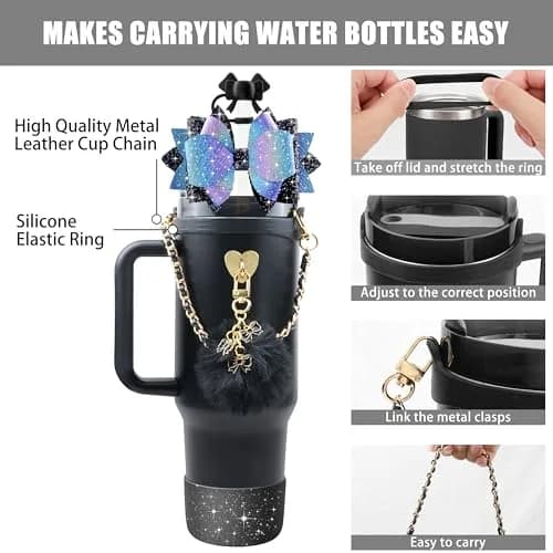 SEMATA Bling Bow Tumbler Accessories for Stanley Cup 30 40oz | Silicone Bow Cover & Charms thumbnail 2