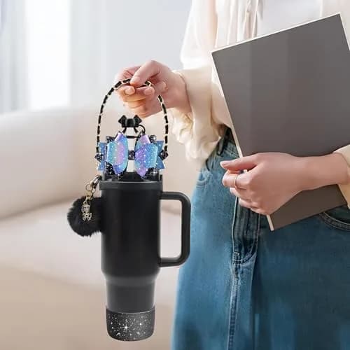 SEMATA Bling Bow Tumbler Accessories for Stanley Cup 30 40oz | Silicone Bow Cover & Charms thumbnail 3