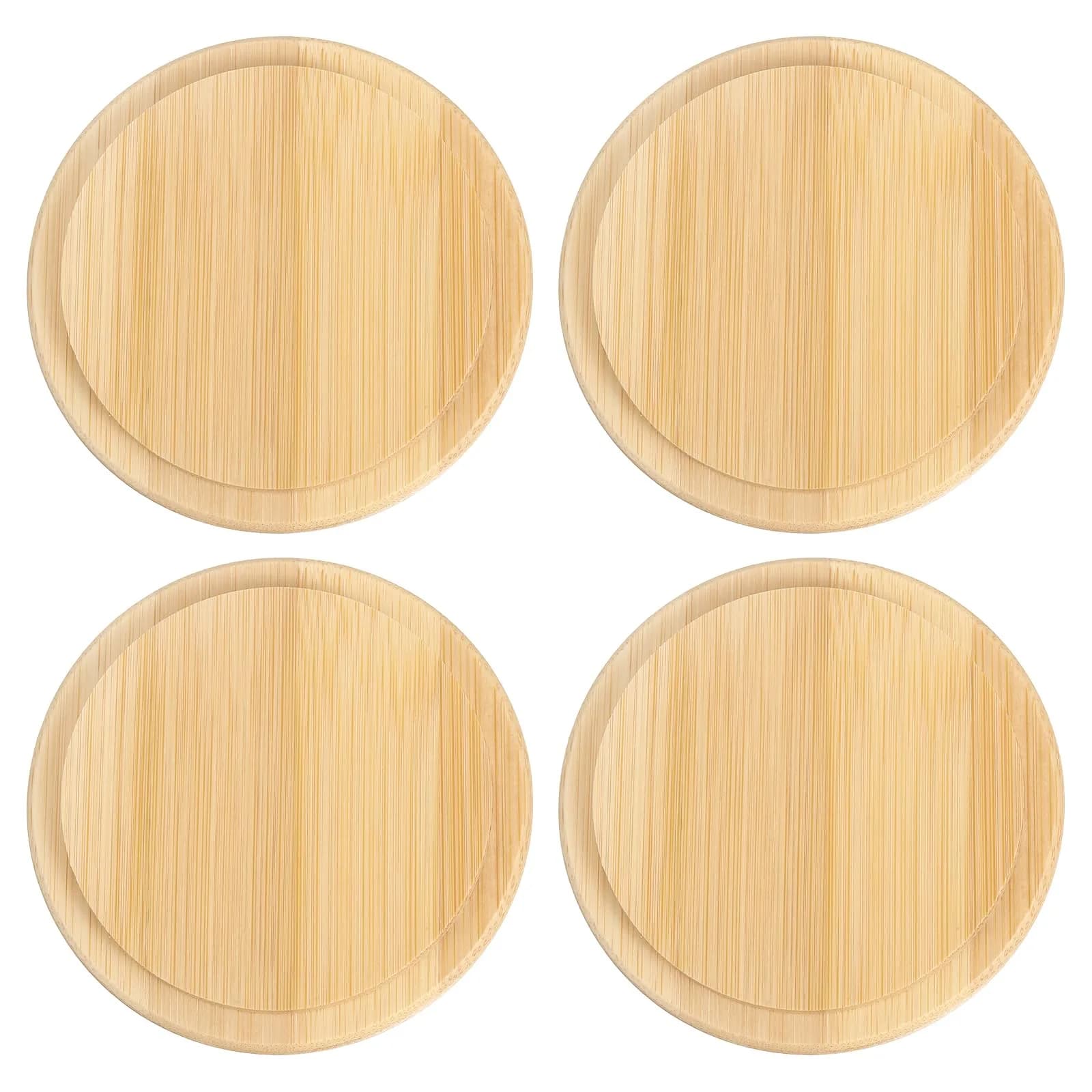 uxcell Bamboo Cup Lid 3.35 Inch | Reusable Wooden Cover for Hot & Cold Drinks — 3.19 in