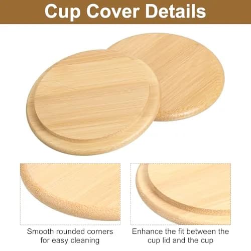 uxcell Bamboo Cup Lid 3.19 Inch | Rustic Wooden Coffee Mug Cover, 4 Pack thumbnail 3