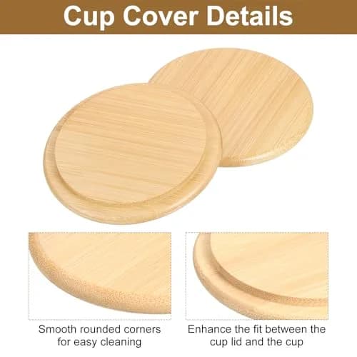 uxcell Bamboo Cup Lid 3.58 Inch | Reusable Wooden Cover for Hot & Cold Drinks thumbnail 3