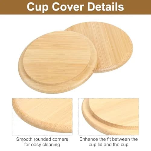 uxcell Bamboo Cup Lid 3.35 Inch | Reusable Wooden Cover for Hot & Cold Drinks thumbnail 3