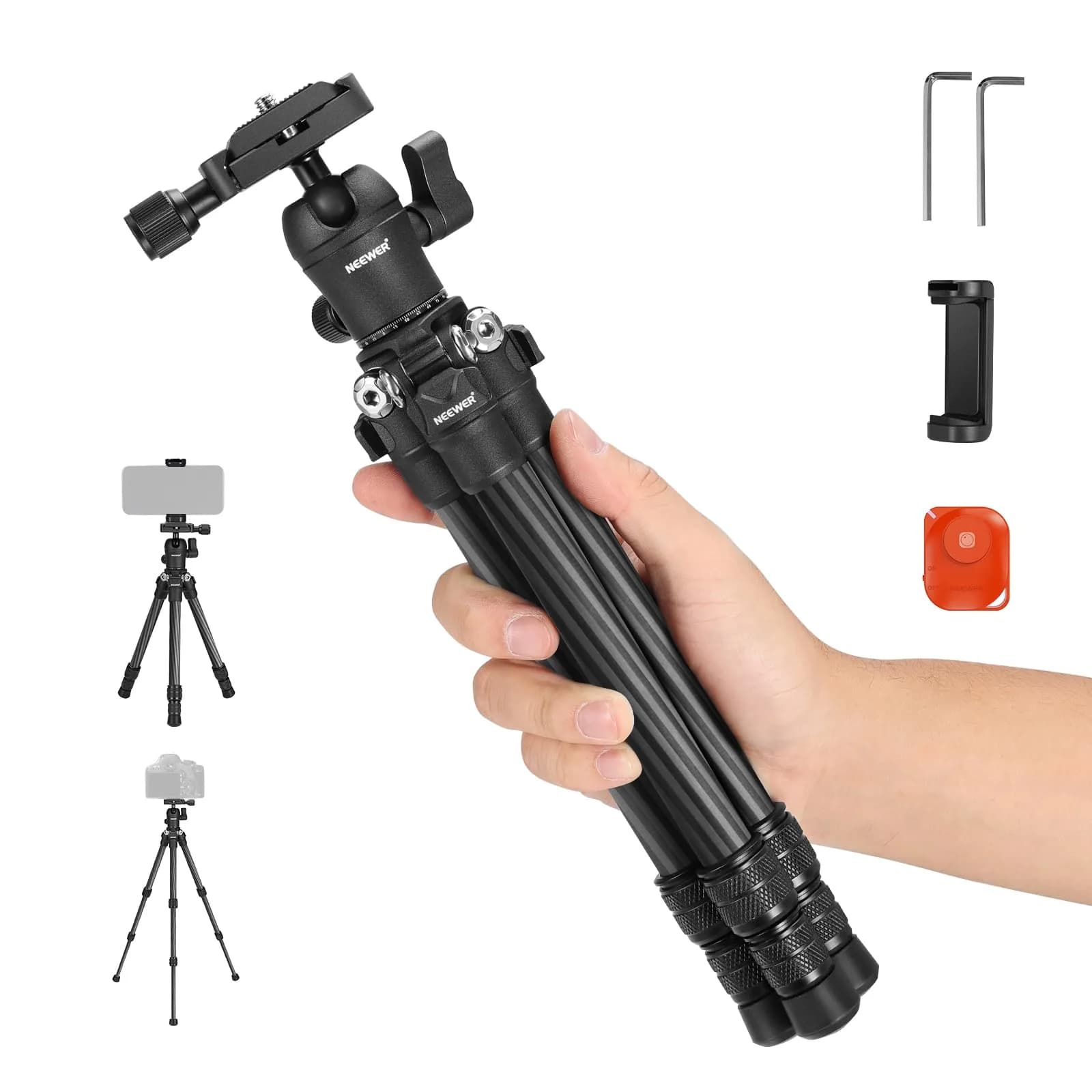 NEEWER TP09 Carbon Fiber Mini Tripod 20" | Lightweight Travel Desktop Stand with Ball Head & Phone Holder