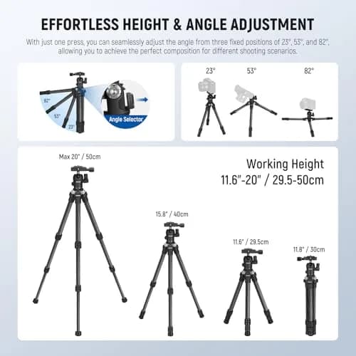 NEEWER TP09 Carbon Fiber Mini Tripod 20" | Lightweight Travel Desktop Stand with Ball Head & Phone Holder thumbnail 2