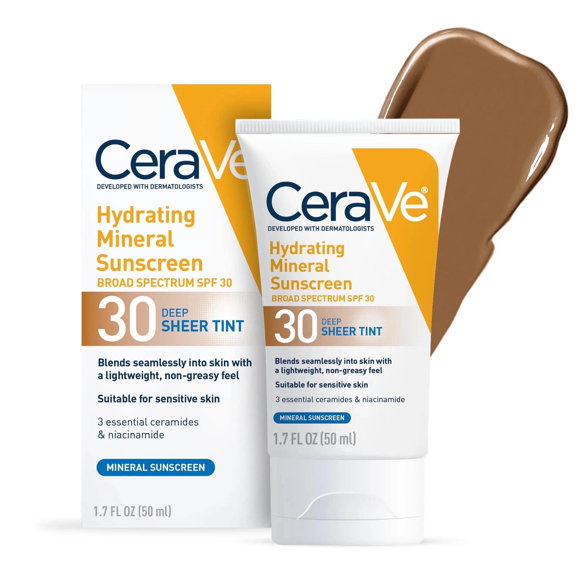 CeraVe Tinted Sunscreen SPF 30 Moisturizer 50ml (1.7 Fl Oz) | Mineral Sunscreen for Face with Hyaluronic Acid — Deep / 1.7 Fl Oz