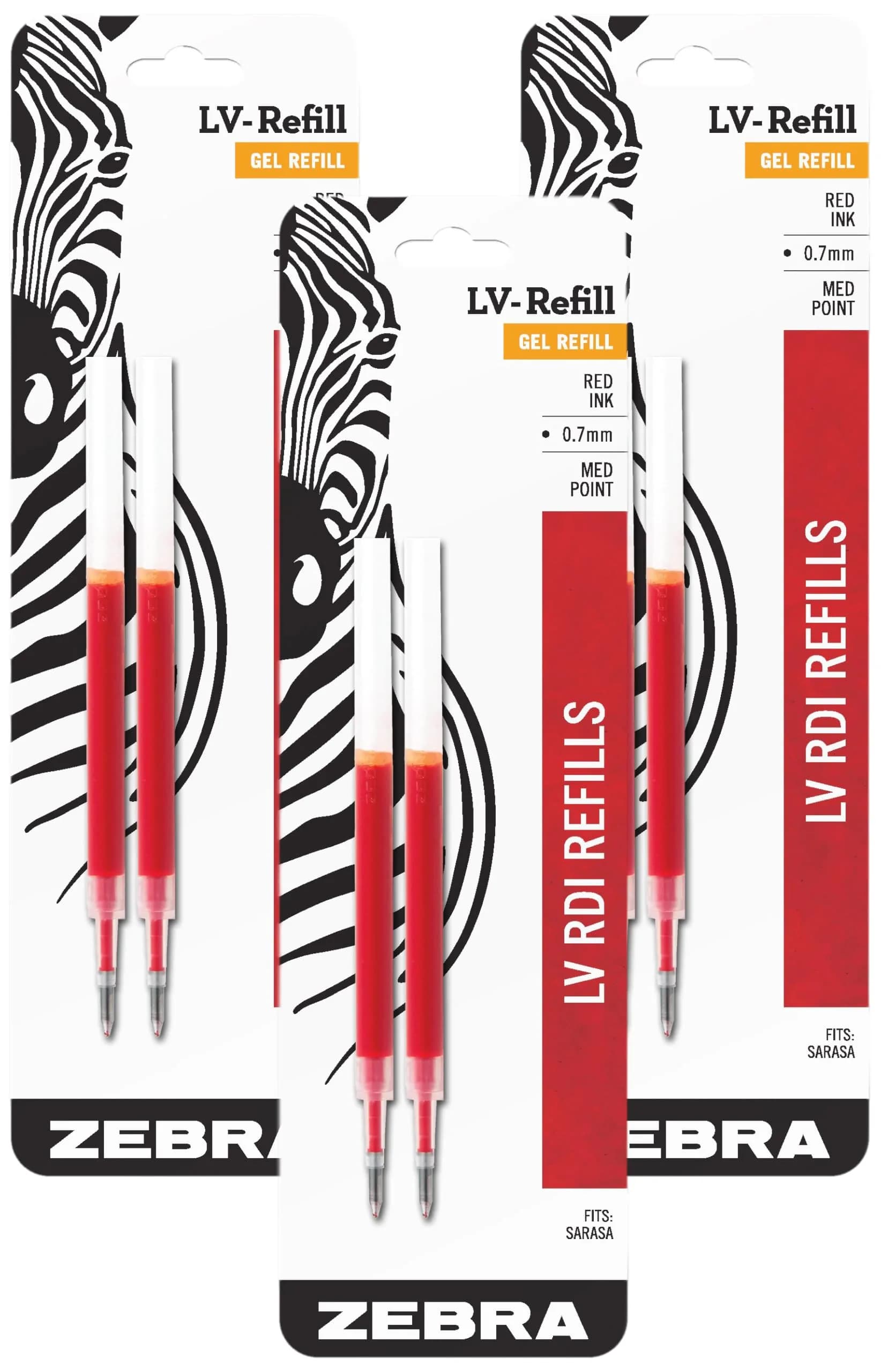 Zebra Pen LV-Refill for Gel Ink Pens, Medium Point, 0.7mm, Red Ink, 6-Pack | Smooth Ink Flow for Students & Office