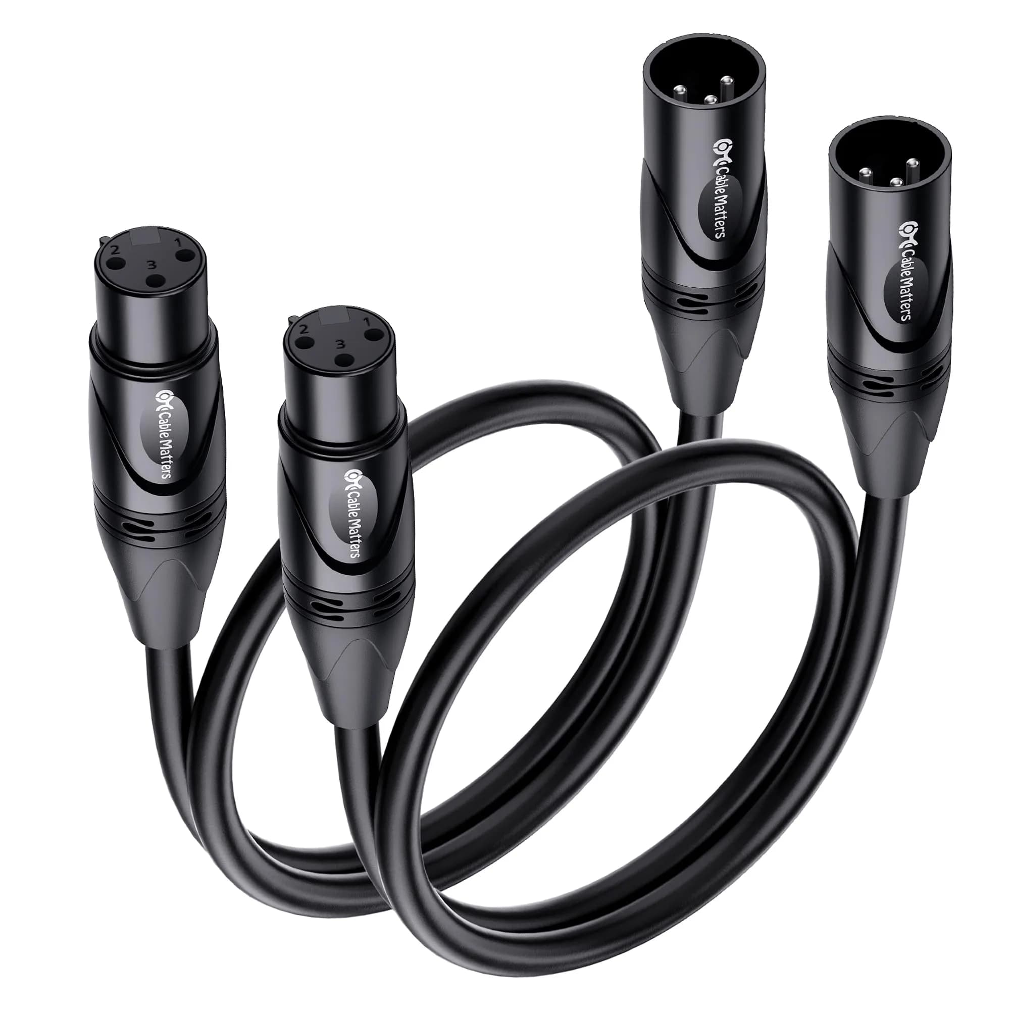 Cable Matters 2-Pack Premium XLR to XLR Microphone Cable 0.3m (1ft) | Balanced M-F Audio Cord