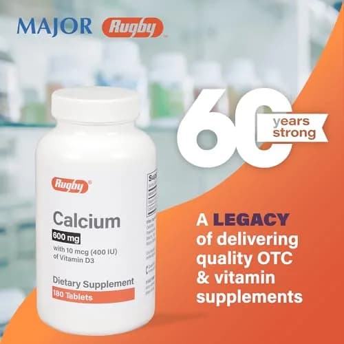 RUGBY LABORATORIES Calcium 600mg Tablets with Vitamin D3 10mcg | Dietary Supplement for Bone Support thumbnail 6