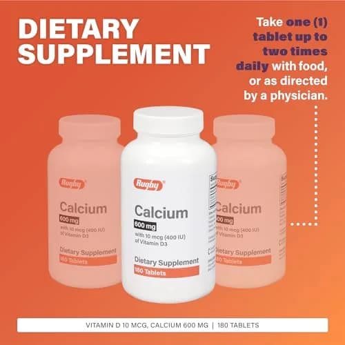 RUGBY LABORATORIES Calcium 600mg Tablets with Vitamin D3 10mcg | Dietary Supplement for Bone Support thumbnail 2