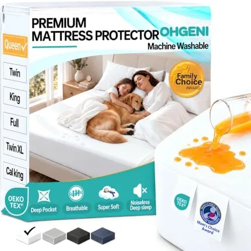 OhGeni Waterproof Mattress Protector Queen Size 6-18" | Noiseless & Breathable thumbnail 1