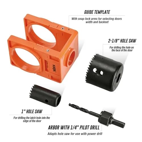 KATA Door Lock Installation Kit for Door Knob & Deadbolt, 25mm (1") & 54mm (2-1/8") Hole Saws | DIY Wood Door Lock Jig thumbnail 2