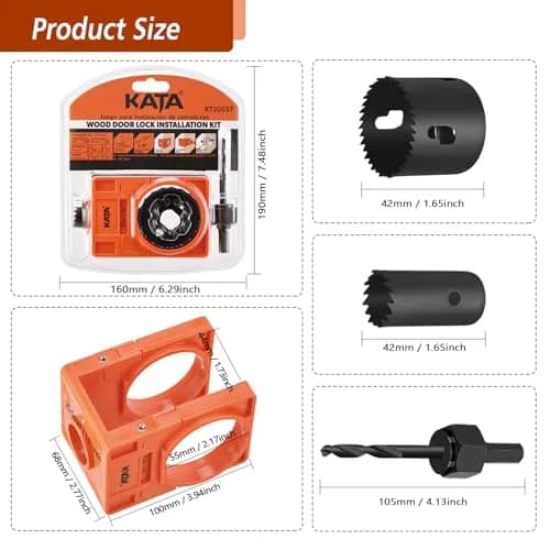 KATA Door Lock Installation Kit for Door Knob & Deadbolt, 25mm (1") & 54mm (2-1/8") Hole Saws | DIY Wood Door Lock Jig thumbnail 3