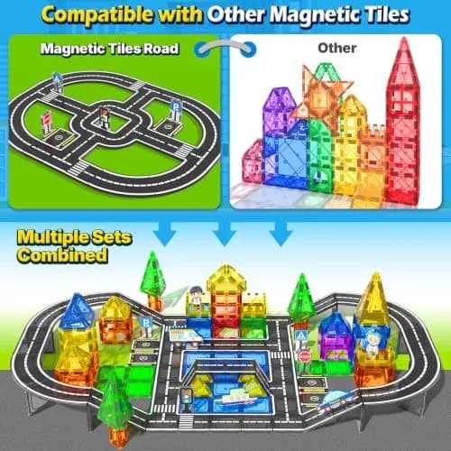 IGIVI Magnetic Tiles Road Set, 45° Curve Road Expansion, Magnetic Building Blocks for Kids 3+ | Creative Montessori Toy thumbnail 2
