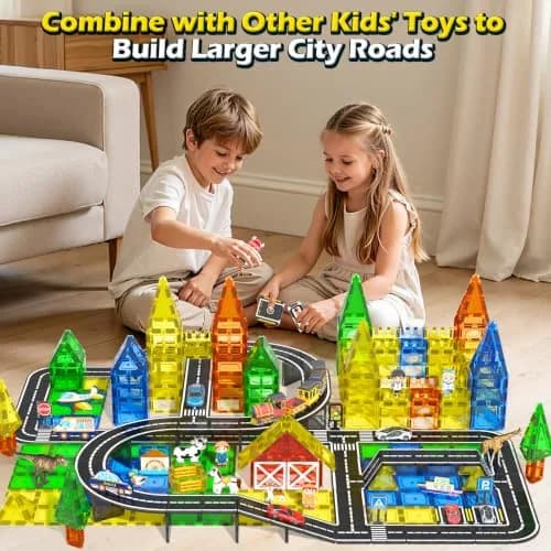 IGIVI Magnetic Tiles Road Set, 45° Curve Road Expansion, Magnetic Building Blocks for Kids 3+ | Creative Montessori Toy thumbnail 3