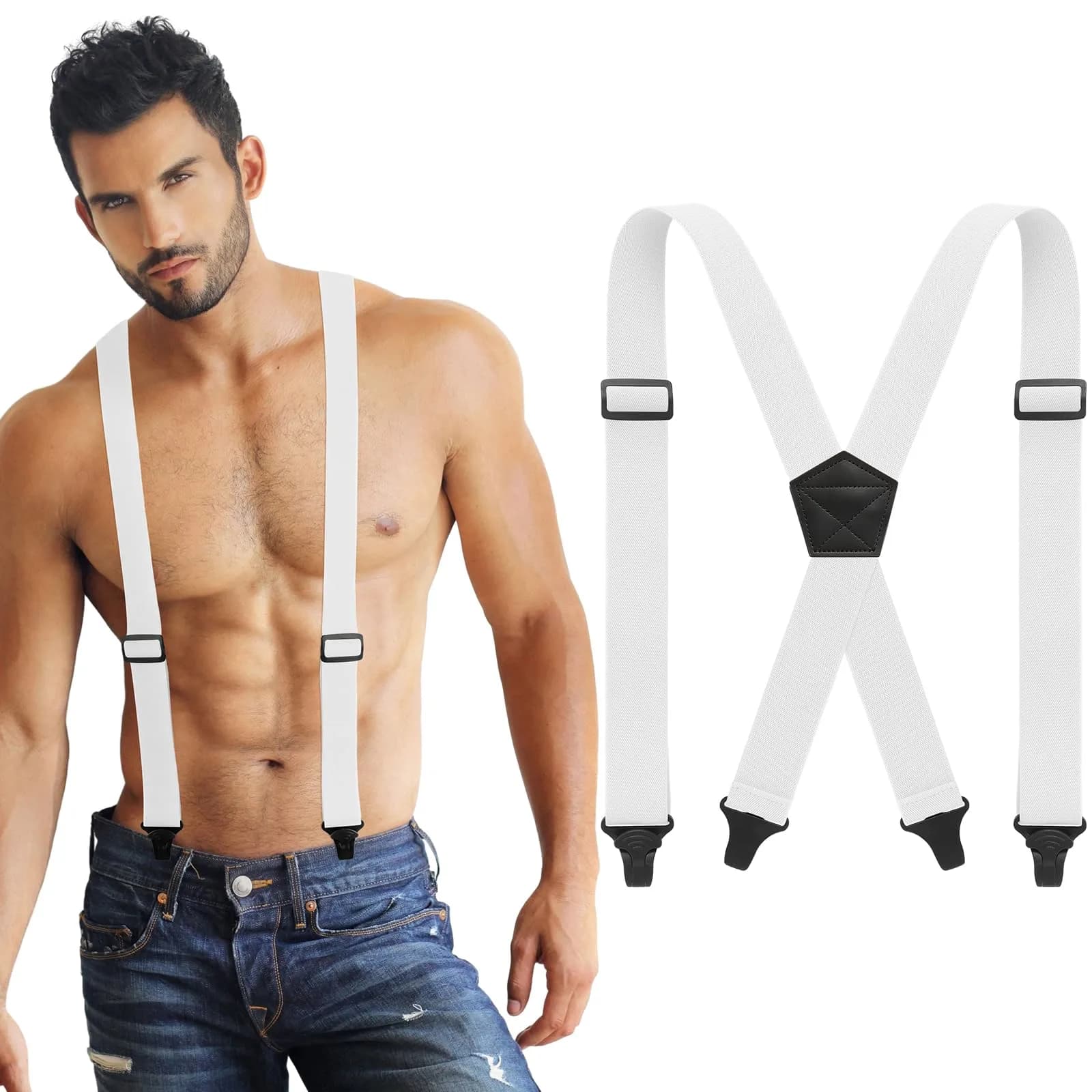 Janmercy Men's Hidden X-Back Suspenders | 120 cm (47.24 Inches) White Polyester — White