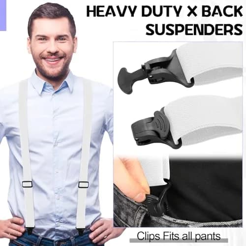 Janmercy Men's Hidden X-Back Suspenders | 120 cm (47.24 Inches) White Polyester thumbnail 4