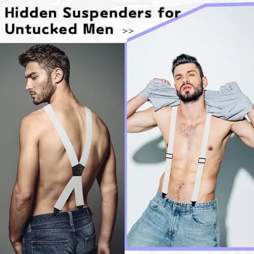 Janmercy Men's Hidden X-Back Suspenders | 120 cm (47.24 Inches) White Polyester thumbnail 2